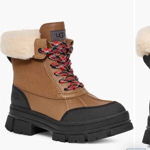NEVER WORN UGG ASHTON ADDIE Tan and Black Winter Boots with Red Laces - NO BOX